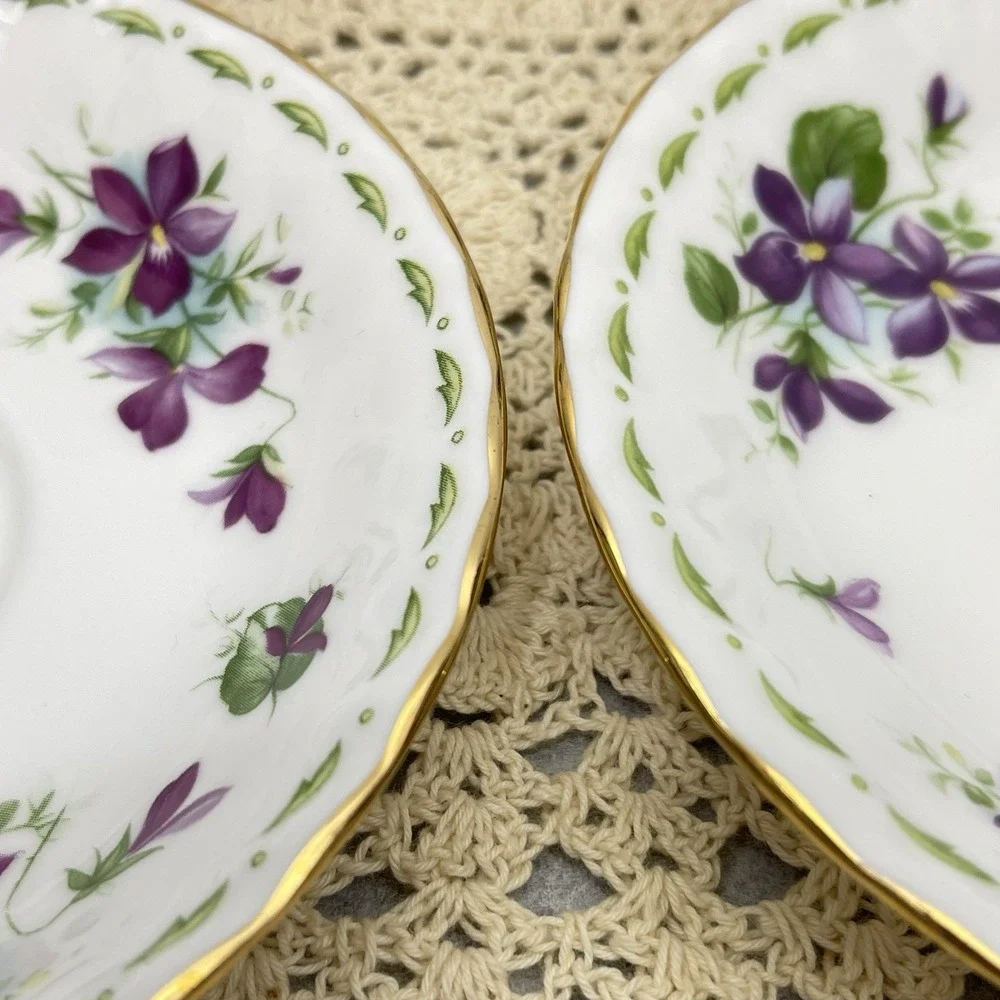 Royal Albert Flower Of The Month February Tea Cup & Saucer Gold Gilding Set Of 4